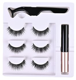 Lukezors Falsche Wimpern Set, 3 Paar und 5 Paar wiederverwendbare 3D magnetische falsche Wimpern mit magnetischer Flüssigkeit, handgefertigt, lockig und natürlich. (Vollständigkeit, 3Paar)