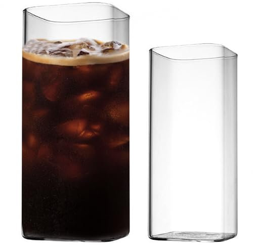 Peosaard Taza de café con Hielo, 2 Piezas Bebidas Bebidas 400 ml de Tazas de Vidrio cuadradas cócteles para Bebidas de Cerveza de Jugo de Agua, Vasos de cóctel