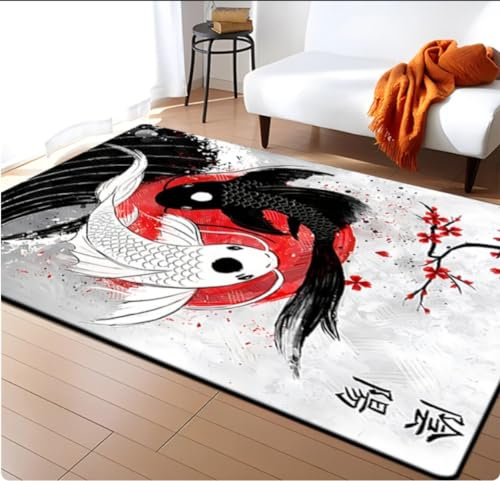 QMETOS Chinesischer Tai Chi Bagua Yin Yang Bereich Teppich Wohnzimmer Teppich Für Kinder Spielen Home Deko Bodenmatte E-Sports Stuhl Teppiche 200X300Cm