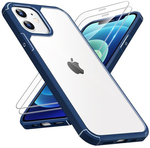 TAURI 3 in 1 for iPhone 12 Case/iPhone 12 Pro Case, and 2X HD Screen Protector, [Not-Yellowing] [10 FT Grade Protection] Shockproof Phone Case for iPhone 12 6.1 inch - Blue