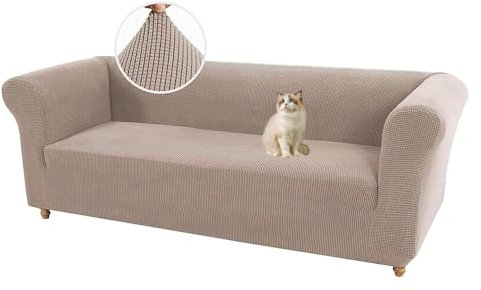 HonunGron Stretch Chesterfield Sofabezug 1 2 3 Sitzer, Couchbezug für Wohnzimmer, Spandex Jacquard Sofa Überwürfe rutschfest Sofa Überzug Waschbare Sofabezug für Haustiere (3 Sitzer,Sand)