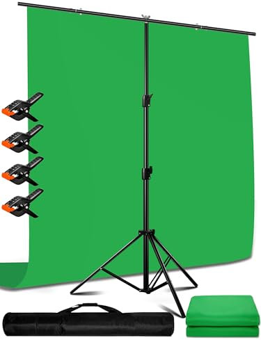 Heysliy Green Screen 2x3M Background with T Backdrop Stand 6.5x9.5Ft