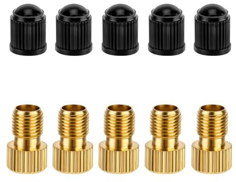 Giantree Brass Presta Valve Adapter, 5 Pack Presta Valve Adapter with Caps to Convert Presta to Schrader and Inflate Tires with Standard Bicycle Pump or Air Compressor for Bikes Motocycle and Cars(10)