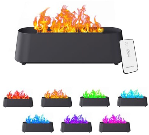 Flammen Aroma Diffuser,300ml Diffuser ätherische mit 7 Arten LED Licht und Fernbedienung,Luftbefeuchter Humidifier DuftöL,Aroma Diffuser für Büro Yoga,4 Timer und Wasserlose Abschaltautomatik