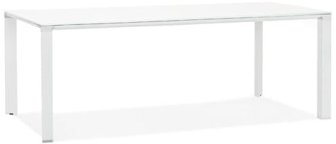 Schreibtisch Glas Weiß | Moderner großer Bürotisch 200x100cm | Arbeitstisch Home-Office & Besprechungen | Glasplatte 10mm | Metallgestell mit Chrom-Details | Einfache Montage | Bodenschoner | KERIX