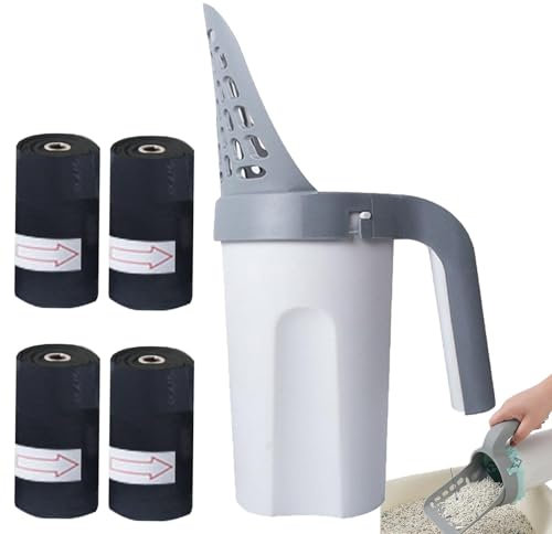 Pelle à Litière pour Chat avec Support, Poubelle Chat Litière Portable, Ramasse Crotte Chat de Grande Capacité avec 80 Sacs, Pelle a Crotte avec Stockage des Déchets, Amovible Pelle Litiere Chat