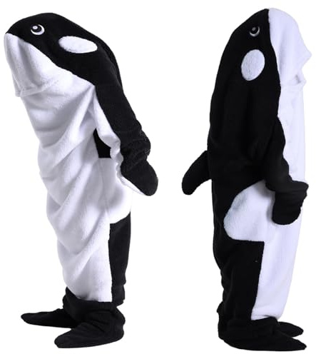 Deserthome Hai-Decken-Einteiler für Erwachsene, tragbare Hai-Decke, Hoodie, super weich, bequem, warm, Hai-Kostüm für Cosplay, Schwarzwal, XL