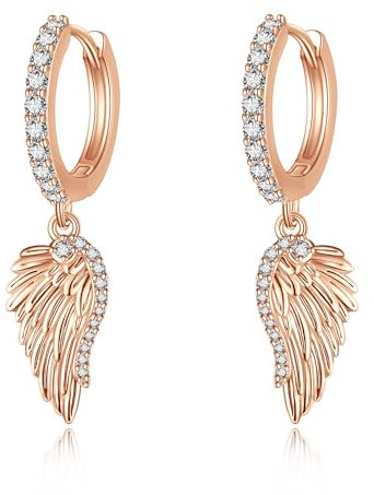 Engelsflügel Ohrringe S925 Sterlingsilber Engelsflügel Baumelnde Creolen Flügel Schmuck Geschenke Für Frauen Roségold