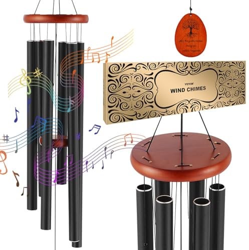 VEVOR Carillon à Vent extérieur, 1042 mm, Carillon éolien au Ton Profond avec 6 Tubes, Grande Cloche à Vent commémoratif Unique pour Anniversaire, pour terrasse, Porche, Jardin et arrière-Cour, Noir