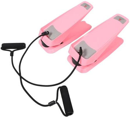 TOBBOMEY Kleiner Stepper Tragbarer Fitness Stepper Aus Pinkem Kunststoff Mit Widerstandsbändern Zum Beintraining Zuhause Und Unter Dem Schreibtisch