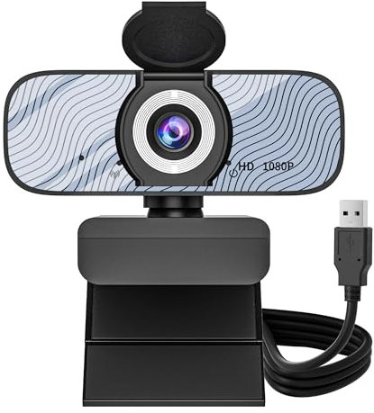 Gozvrpus HD USB Webcam with Built-in Microphone and Rotating Tripod, 1080P Video, Wide Angle Camera, Privacy Cover, for PC Computer or Laptop (White)