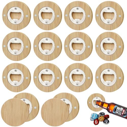 16 Stück Flaschenöffner Holz, Magnetische Flaschenöffner, Runde Flaschenöffner Aus Holz, Bierdosenöffner, Flaschenöffner Bambus, Adsorbierbar,Personalisierte Flaschenöffner,Tolles Geschenk für Männer