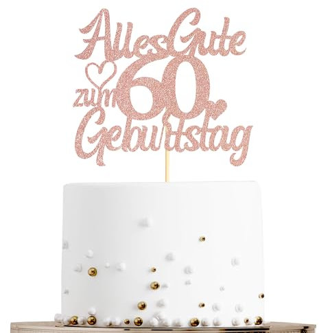 Sumerk Tortenaufsatz zum 60. Geburtstag in Roségold mit Glitzer, Doppelseitige Glitzer Tortendekoration zum 60. Geburtstag – 1 Stück