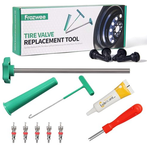 Prozwee Tire Valve Stem Core Quickly Replacement Tool Kit,with 5PCS Valves Cores & 1PCS Grease,Perfect Tool for Replacing Leaky Valves in Cars,Trucks,Motorcycles, etc.with 4PCS TR413 Valve Stems