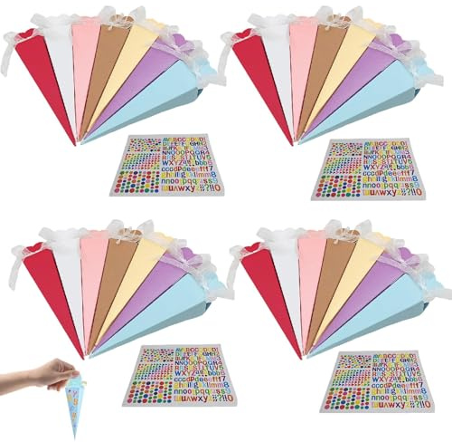 oooaooo 32 Stück Kleine Schultüten, Schultüte Klein, Mini Schultüten Zum Befüllen mit Aufklebern Band Faltbare Schultüte Für Zuckerbeutel Geschenkbox Geburtstagspartys Nur für Personen ab 15 Jahren