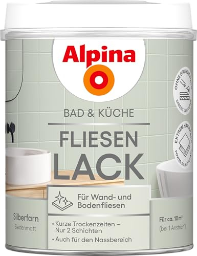 Alpina Bad & Küche Fliesen-Lack Silberfarn – seidenmatter Fliesenlack für Wandfliesen im Innenbereich, feuchtraumgeeignet & streichfertig, ideal für Badezimmer, Küche & WC – 0,75 L
