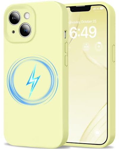 HOOMIL Hülle für iPhone 13, Vollständiger Kameraschutz, Kompatibel mit Magsafe, Flüssigsilikon mit Seidig-Weicher Haptik, Militärischer Stoßschutz Handyhülle - Gelb
