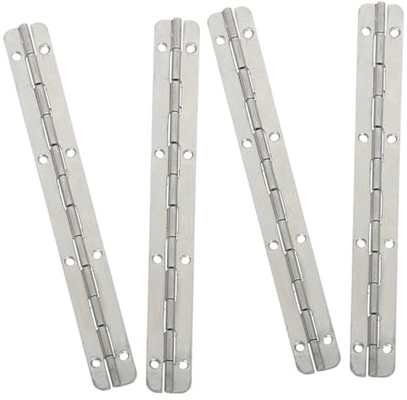WOONEKY 4pcs Heavy Duty Stainless Steel Piano Hinges for Boxes Continuous Hinges with Holes for Jewelry Boxes and Transparent Cabinets