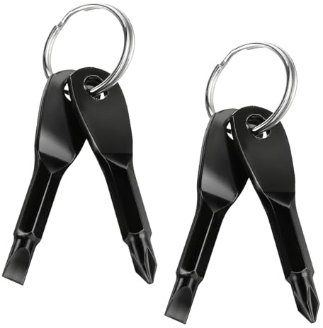 2 Pcs Multi-Functional Cool Gadgets Tools with Cross Recess and Slotted, 4-in-1 Keychain Screwdriver Set, Screwdriver Keychain Pocket Repair Tool, Small Gift for Men Husband Dad Boyfriend