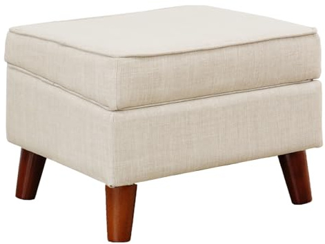 EOSVALO Sitzhocker mit Stauraum 30x40x28cm Weiß 113kg | kleiner Polsterhocker aus Leinen, mit Holzbeine, für Schlafzimmer, Flur und Wohnzimmer