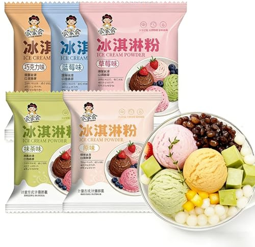 Ice Cream Mix,5 Flavor Pack (Strawberry flavor, blueberry flavor, matcha flavor, chocolate flavor, original flavor),Ready in Minutes, For, Ice Cream Makers & Soft Serve Machines