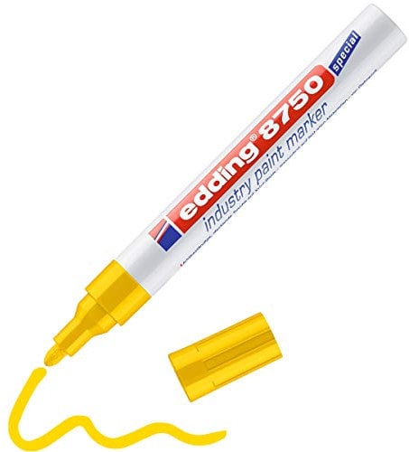edding 8750 industry paint marker - yellow - 1 pen - round nib 2-4 mm - paint marker for writing on dusty, slightly oily surfaces, tyres, metal, glass and wood - permanent, waterproof