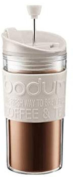 Bodum K11102-913 Travel Press Set Mug à Piston + Couvercle Extra 0,35 L Blanc Crème