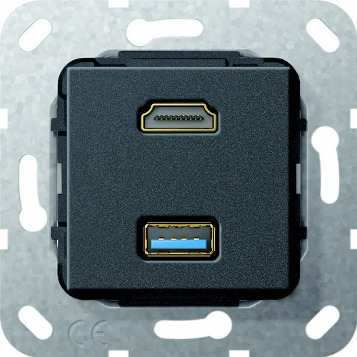 Gira 567910 HDMI USB 3.0 A Kabelpeitsche Einsatz, schwarz matt