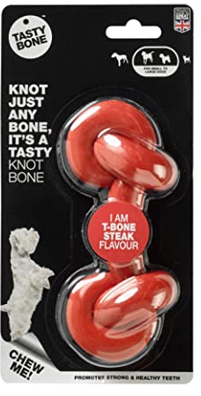 TastyBone Knotted Nylon Dog Chew Toy for Small, Medium & Large Dogs (T-Bone Steak) - Indestructible for Aggressive Chewers, Everlasting Flavour, Strong Healthy Teeth, Made in the UK