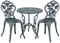 casa.pro Bistro Set Wakefield Balkonmöbel Set 3-teilig Outdoor Sitzgruppe aus Aluminiumguss mit Beinen aus Gusseisen runder Bistrotisch mit 2 Stühlen wetterfest Dunkelgrün