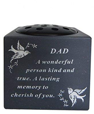 Dad Slate Grey Memorial Flower Vase – Dove & Diamante Detail Grave Plaque Tribute