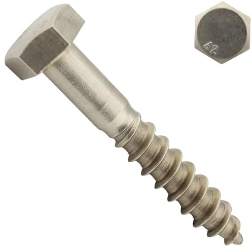 Sechskant Holzschrauben - 6x80 mm - (50 Stück) - DIN 571 - Schlüsselschrauben - Holzbauschrauben - Edelstahl A2 V2A - SC571