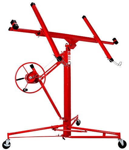 11FT Heavy Duty Drywall Lift Lifter Plaster Board Panel Hoist Jack Tool 70kg Lifting Capacity W/ 4 Caster Wheels Rolling Lockable Red