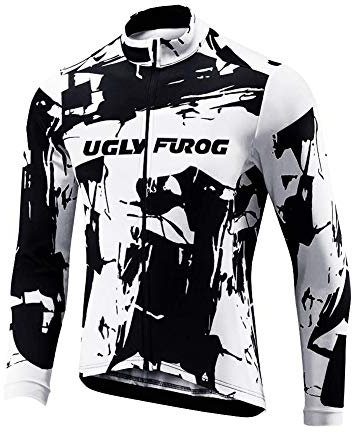 UGLY FROG Herren Winter Langarm Radtrikot Fahrradtrikot Radshirt Fahrradshirts Fahrradbekleidung für Männer mit Elastische Fleece Warm Schnell Trocknen Stoff