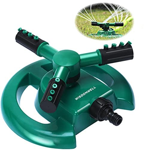 WISDOMWELL Garden Sprinkler Automatic Lawn Water Sprinkler 360 Degree 3 Arm Rotating Sprinklers System for Watering Your Lawn Plants Flowers Veggies and More