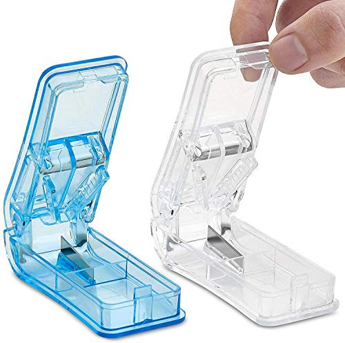 Coupe-Comprimé (Paquet de 2) - Couteau en V pour Couper et Écraser Petits et Gros Cachets - Boîte Transparente pour Fendre vos Pilules et Transporter vos Médicaments