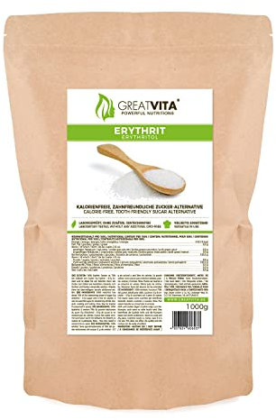 GreatVita Erythrit 1000 g | Kalorienfreies Süßungsmittel & Zucker-Alternative | Zahnfreundlich, gut löslich & glutenfrei | Ideal für Getränke, Desserts & Backen