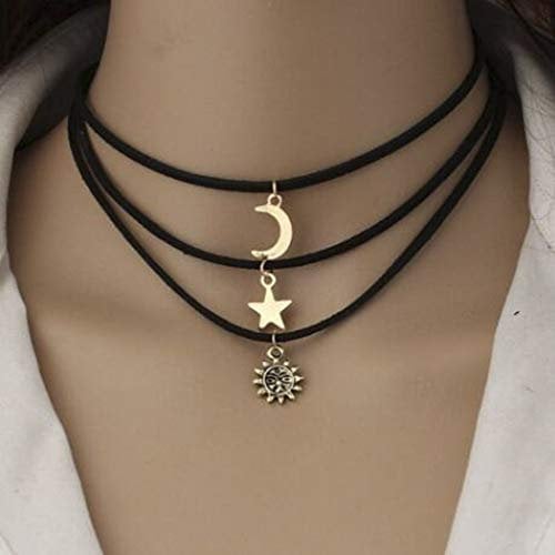 Handcess Moon Choker Necklaces Gold Sun Pendant Necklaces Layered Star Necklace Jewelry for Women and Girls