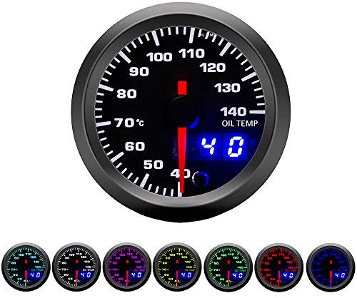 Supmico 52mm Motore Auto Kit misuratore Temperatura Olio dell'olio Puntatore Digitale Doppio Indicatore Luminoso a LED 7 Colori