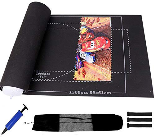 TONGQU Jigsaw Puzzle Roll Mat, Puzzle Storage Filzmatte, Mit Jigsaw Size Guide Markierungen Jigroll Bis Zu 2000 Stück - Wird Mit Einer Design-Tasche Mit Kordelzug Geliefert,Schwarz