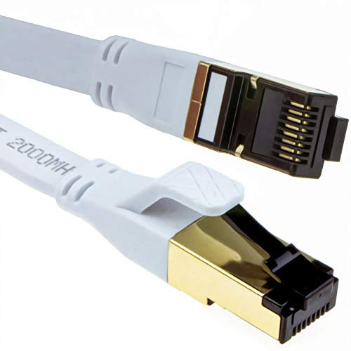 kenable FLAT CAT8 SSTP Shielded 2000MHz 40Gbps High Speed Ethernet Cable RJ45 5m White [5 metres]