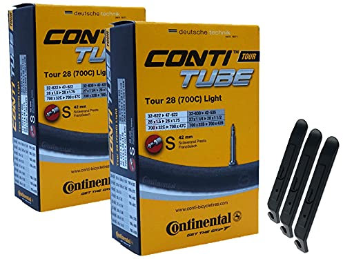 pneugo! Set 2 x Continental Fahrradschlauch 28 Zoll Sclaverand 32-622/47-622 (Tour Light) + 3 Reifenheber