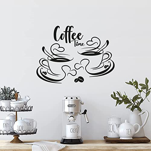 Gesar Adhesivo de pared para bar - 2 tazas de café y texto Coffee Time - Pegatinas de pared - Adhesivo Restaurante - Interior Design - Decalcomania - Vinilo de pared