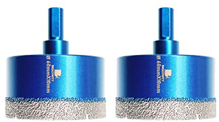 Broca de Diamante 60mm - BRSCHNITT Sierra Perforadora de Vástago Triangular Porcelana Ceramica Azulejo Granito Mármol（2 piezas）