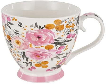 Baroni Home Tasse Petit Déjeuner en Céramique - Grande Tasse à Café, Lait et Thé - Pour le Matin, Avec Anse, 14x11x10 cm, 45 cl, Fleurs