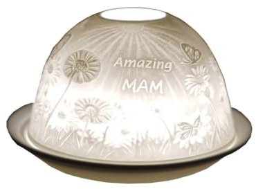 Cello Porzellan-Teelichthalter, Kuppel, tolles Mam-Design mit 3D-Projektionsbild und Nachricht, duftfrei, LED-Kerze, Wachswärmer, Geschenk für Mutter, Oma, Geschenk, Ornament, Schlafzimmer, Zuhause,