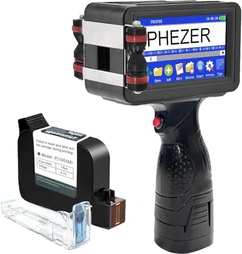 Phezer Verbesserter P16 Hand-Tintenstrahldrucker für jede Oberfläche mit schnell trocknender Tintenpatrone, intelligenter Codierungsmaschine für Datum/Uhrzeit/Barcode/QR-Code/Logo (unterstützt 25