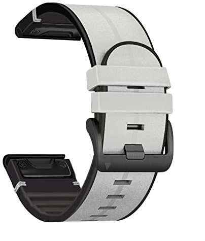 TONECY 22 mm 26 mm Silikagel + Lederarmband für Garmin Fenix 6X 6 Pro 5X 5 Plus 3HR 935 945 Mk2 Enduro Schnellverschluss-Armband (Farbe: Weiß, Größe: 26 mm)