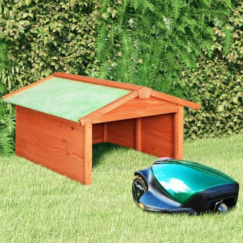 Bopdu Robotic Lawn Mower Garage Outdoor Power Equipment Accessories Garden Wooden Mower Shed House Cover Stable Protector Robotic Lawn Mower House Rustic and Plain Design 72x87x50 cm Solid Firwood