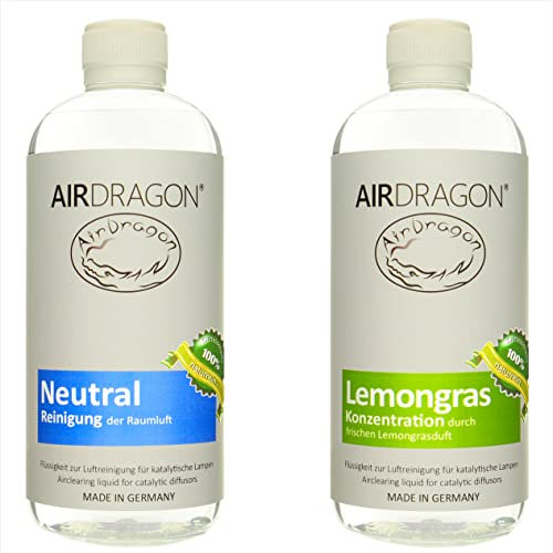 AIRDRAGON® Duft-Set - NEUTRAL + LEMONGRAS - 2 x 1 Liter - katalytischer Raumduft ohne künstliche Duftstoffe - 100% naturreines ätherisches Öl - für jede katalytische Lampe - Made in Germany